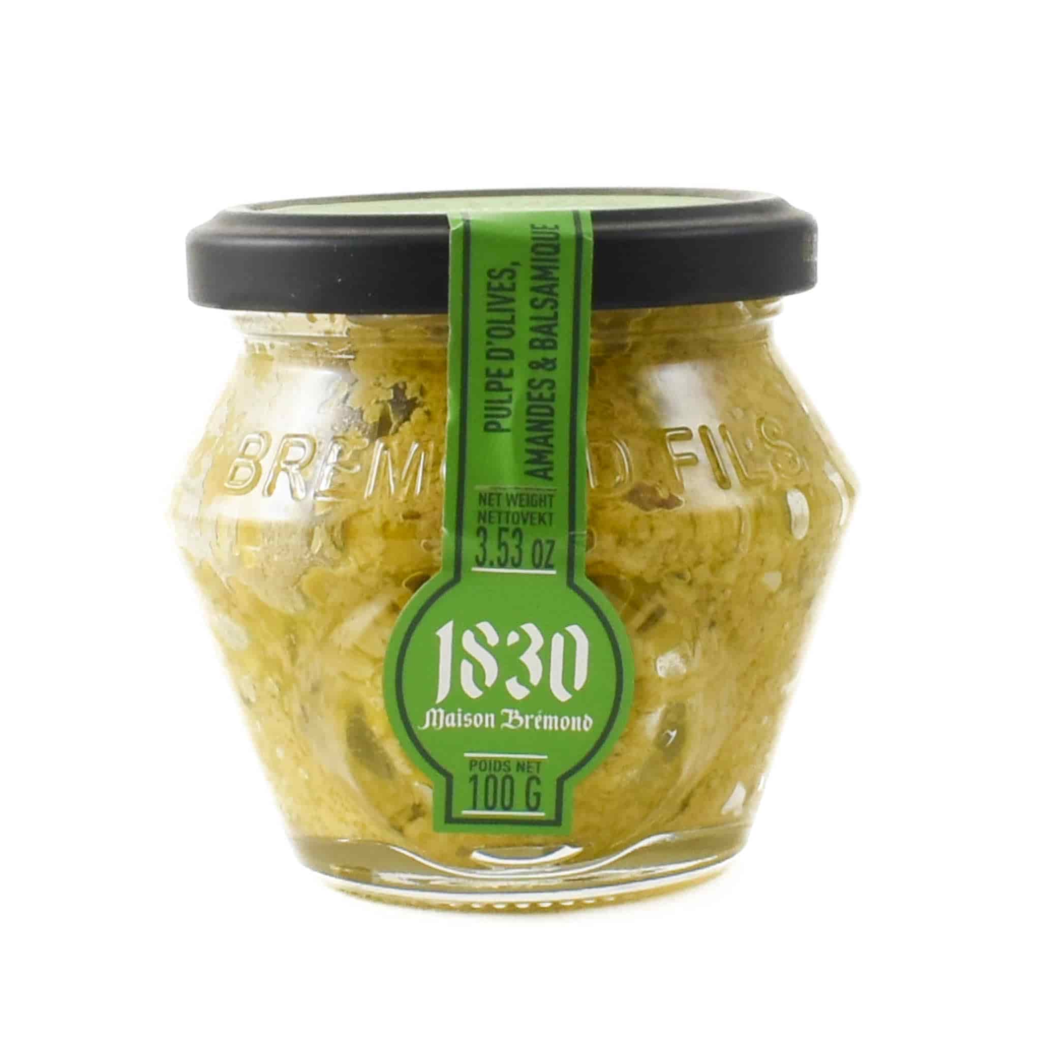 Maison Bremond Green Olive Tapenade with Grilled Almonds & White Balsamic Vinegar, 100g