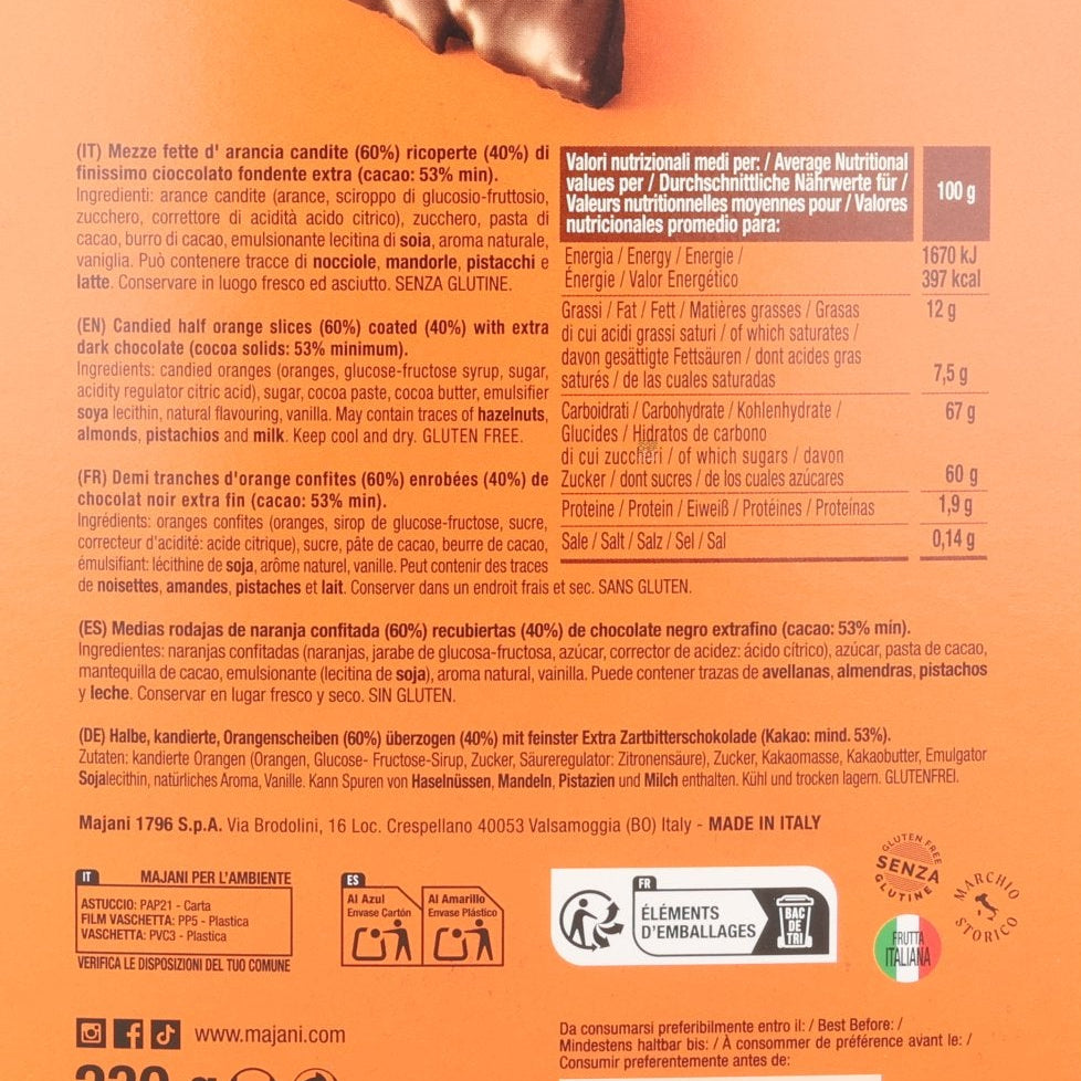 Majani Dark Chocolate Covered & Plain Orange Half Moons, 230g