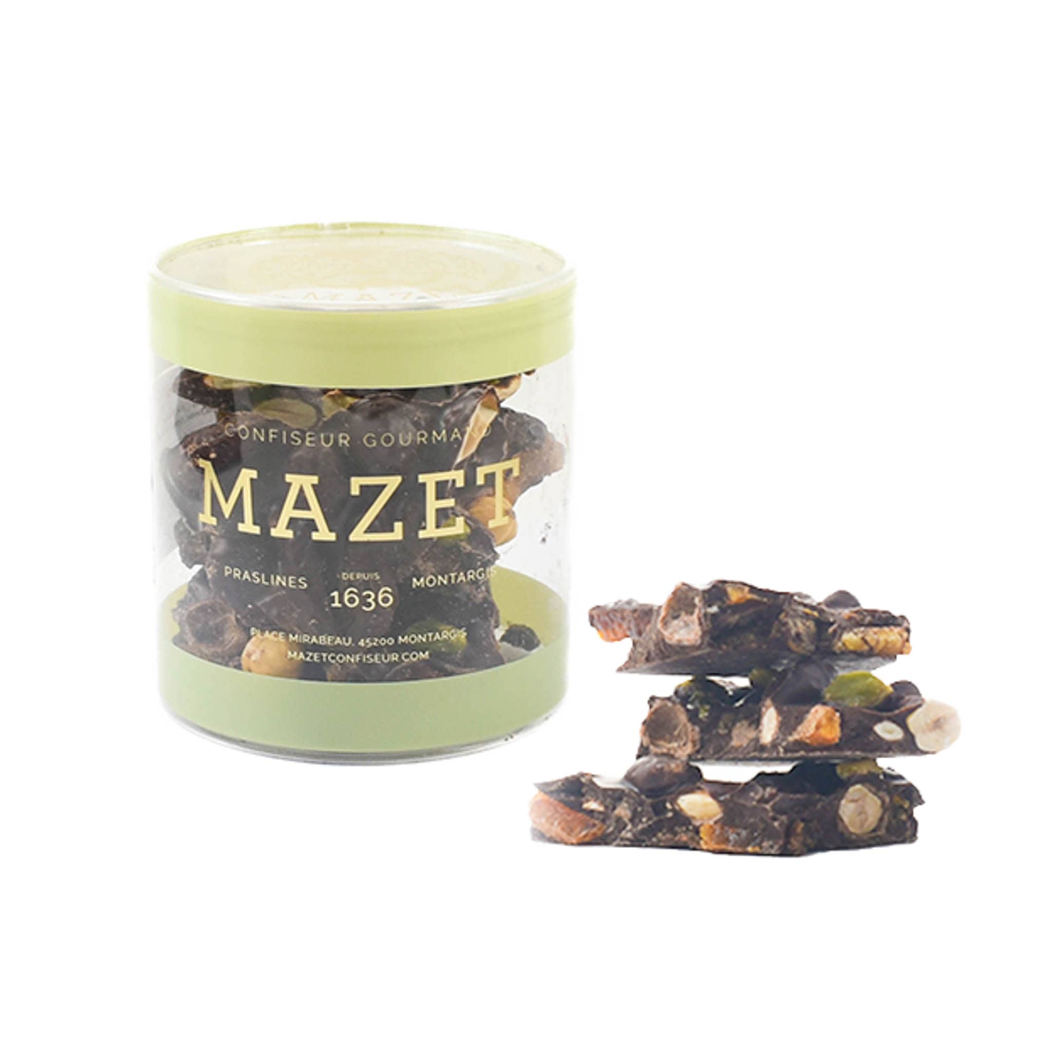 Mazet Dark Chocolate, Pistachio & Orange Brittle, 180g