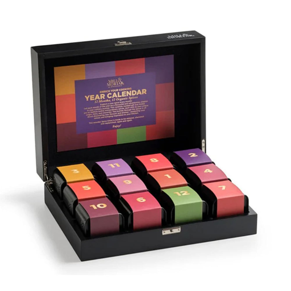 Mill & Mortar Organic Year of Spices Calendar in Wooden Chest