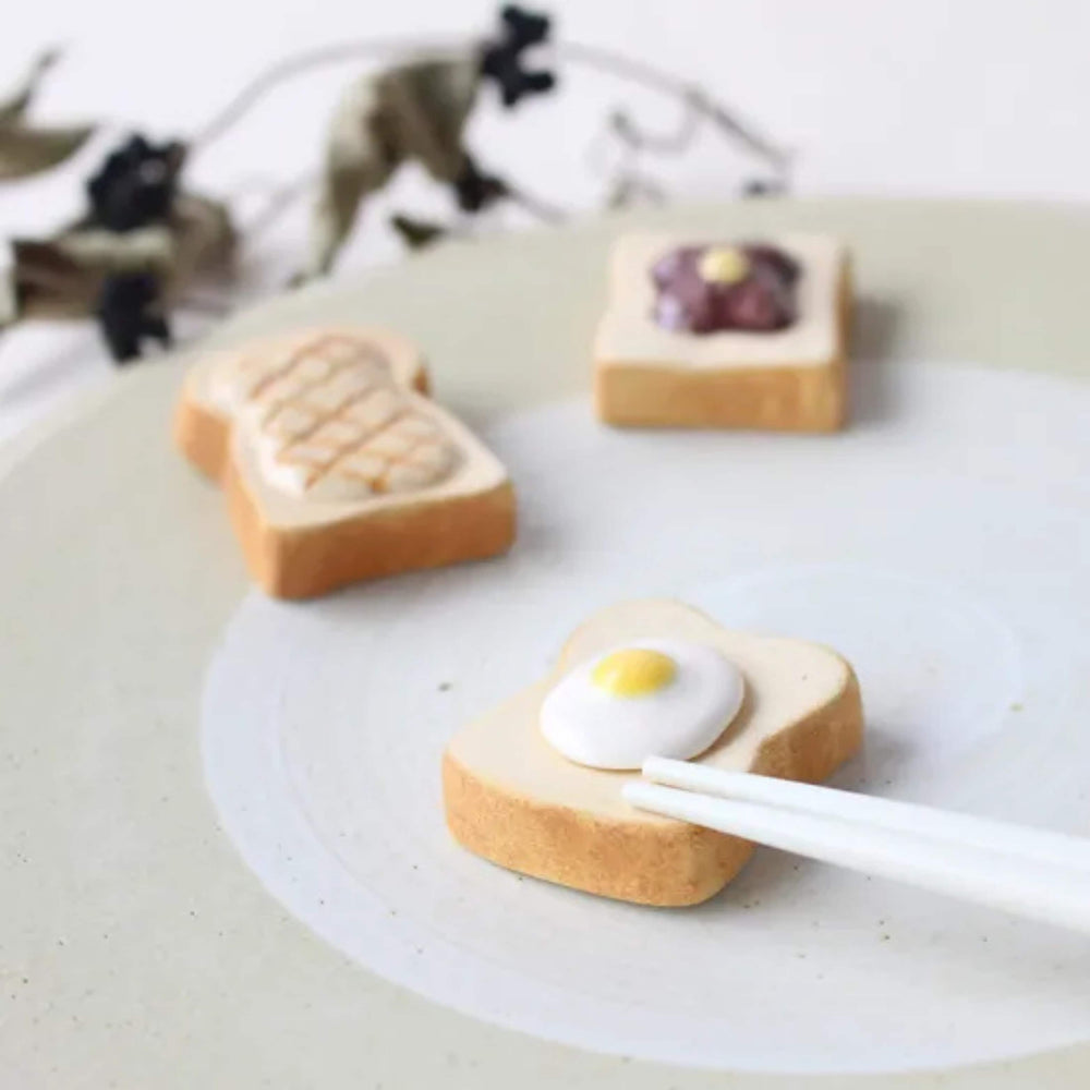 Morning Toast with Eggs Japanese Ceramic Chopstick Rest