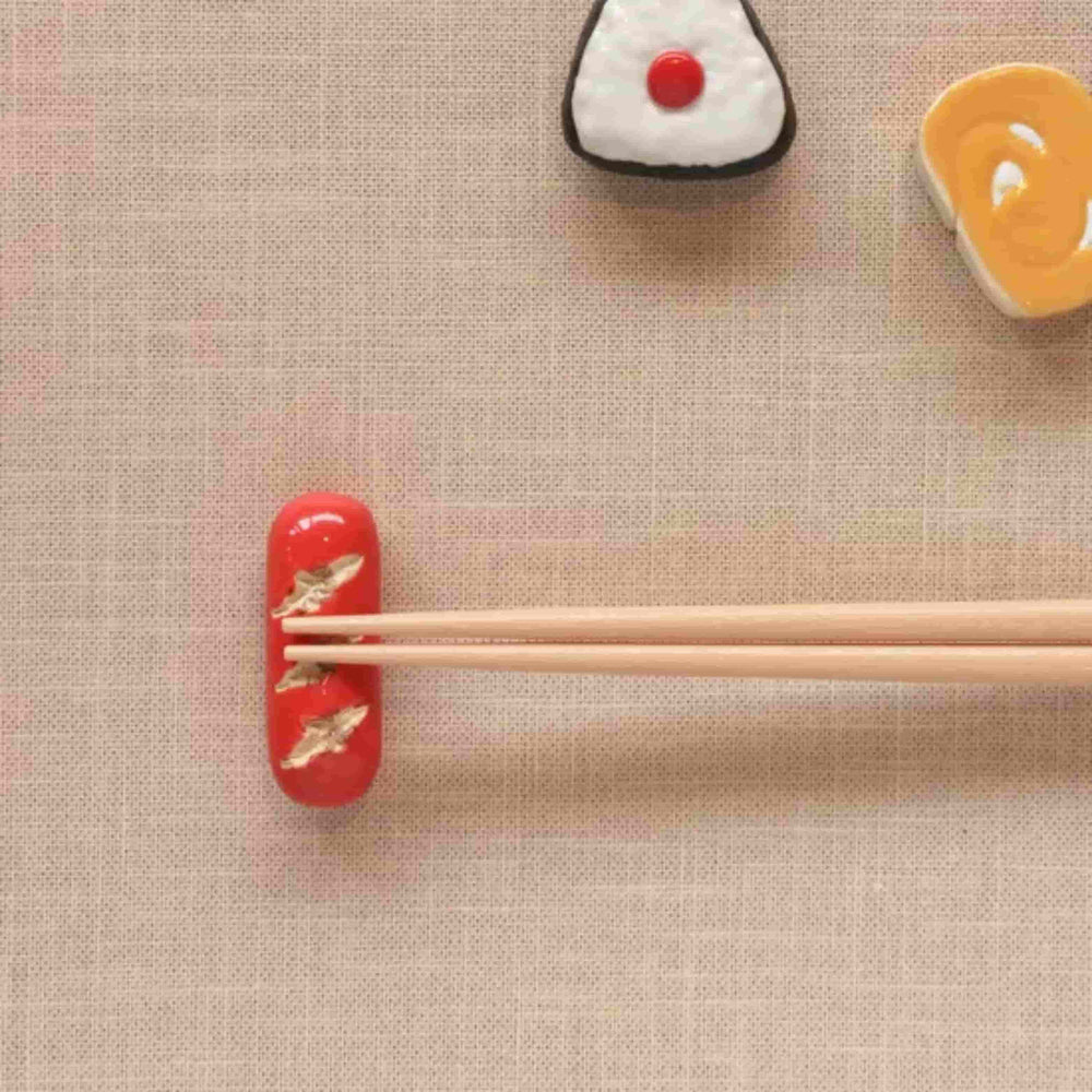 Red Sausage Japanese Ceramic Chopstick Rest