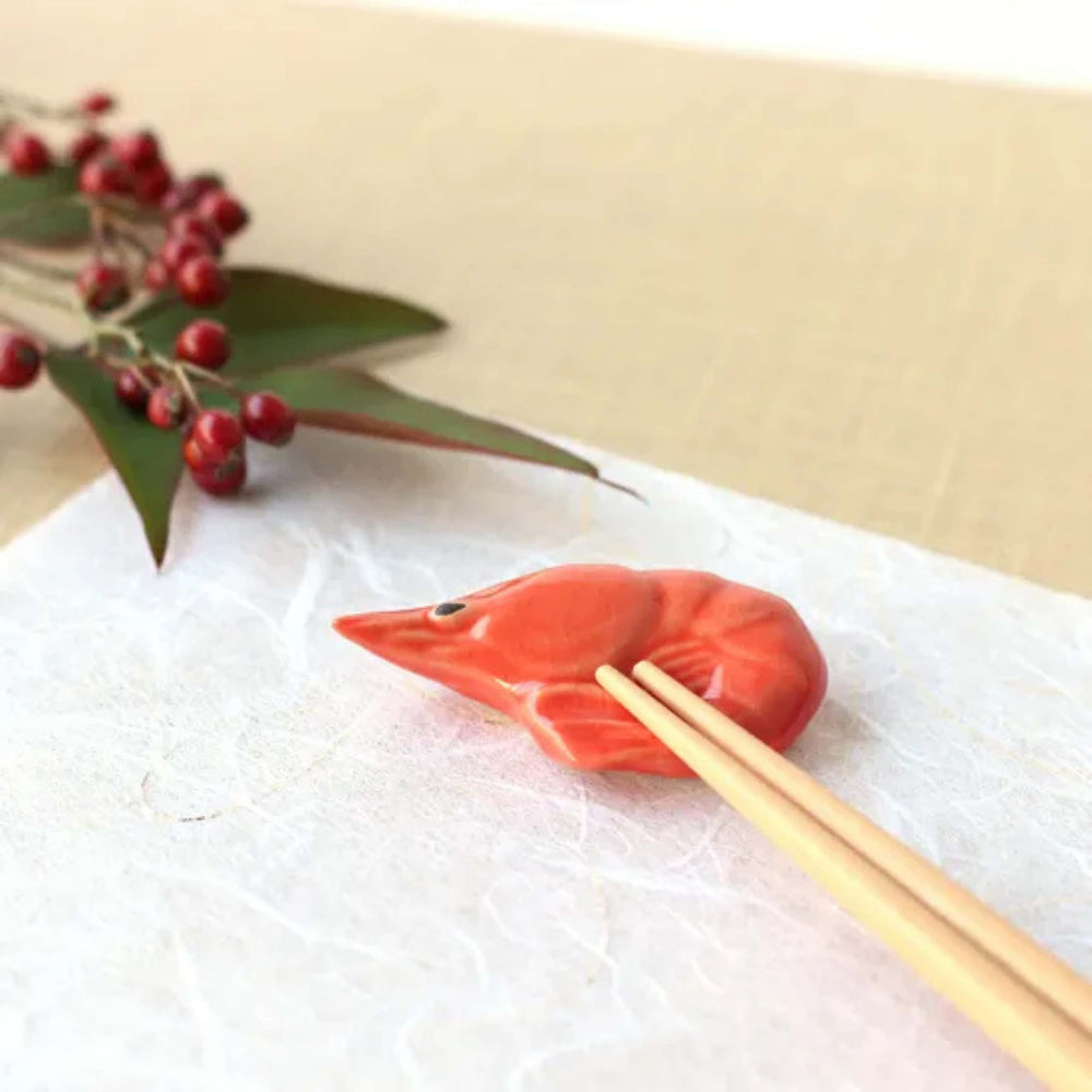Osechi Shrimp Japanese Ceramic Chopstick Rest
