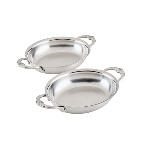 Hestan Provisions Set of 2 Mini Oval Stainless Steel Oven Dishes, 17x14cm