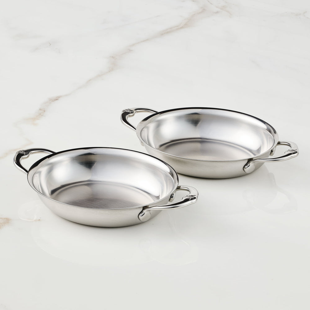 Hestan Provisions Set of 2 Mini Oval Stainless Steel Oven Dishes, 17x14cm