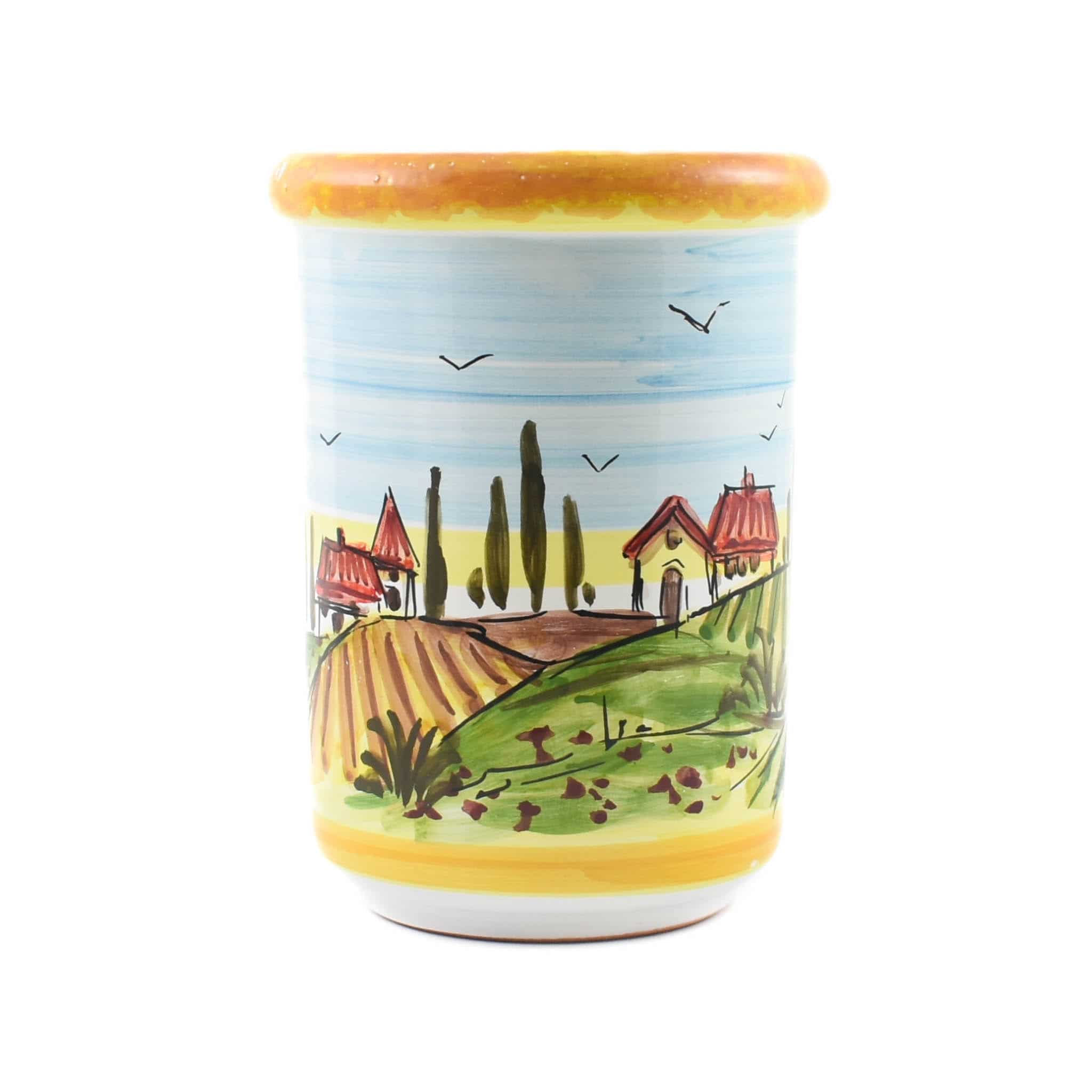Hand Painted Italian Ceramic Utensil Jar