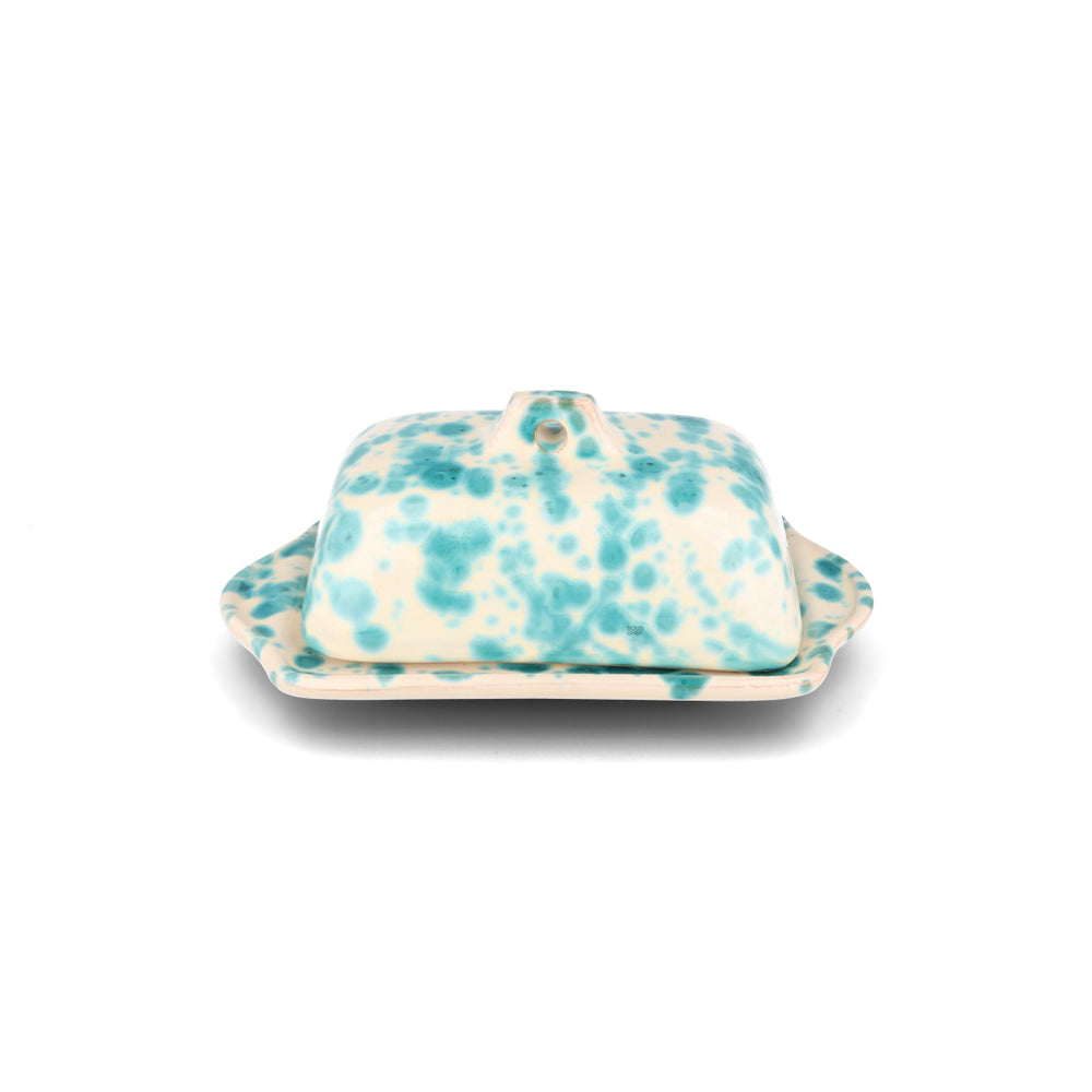 Puglia Aquamarine Splatter Butter Dish, 20x12.5cm