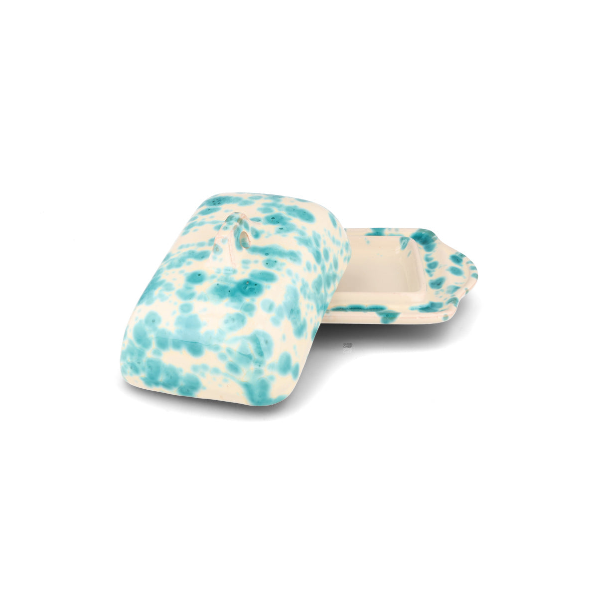Puglia Aquamarine Splatter Butter Dish, 20x12.5cm