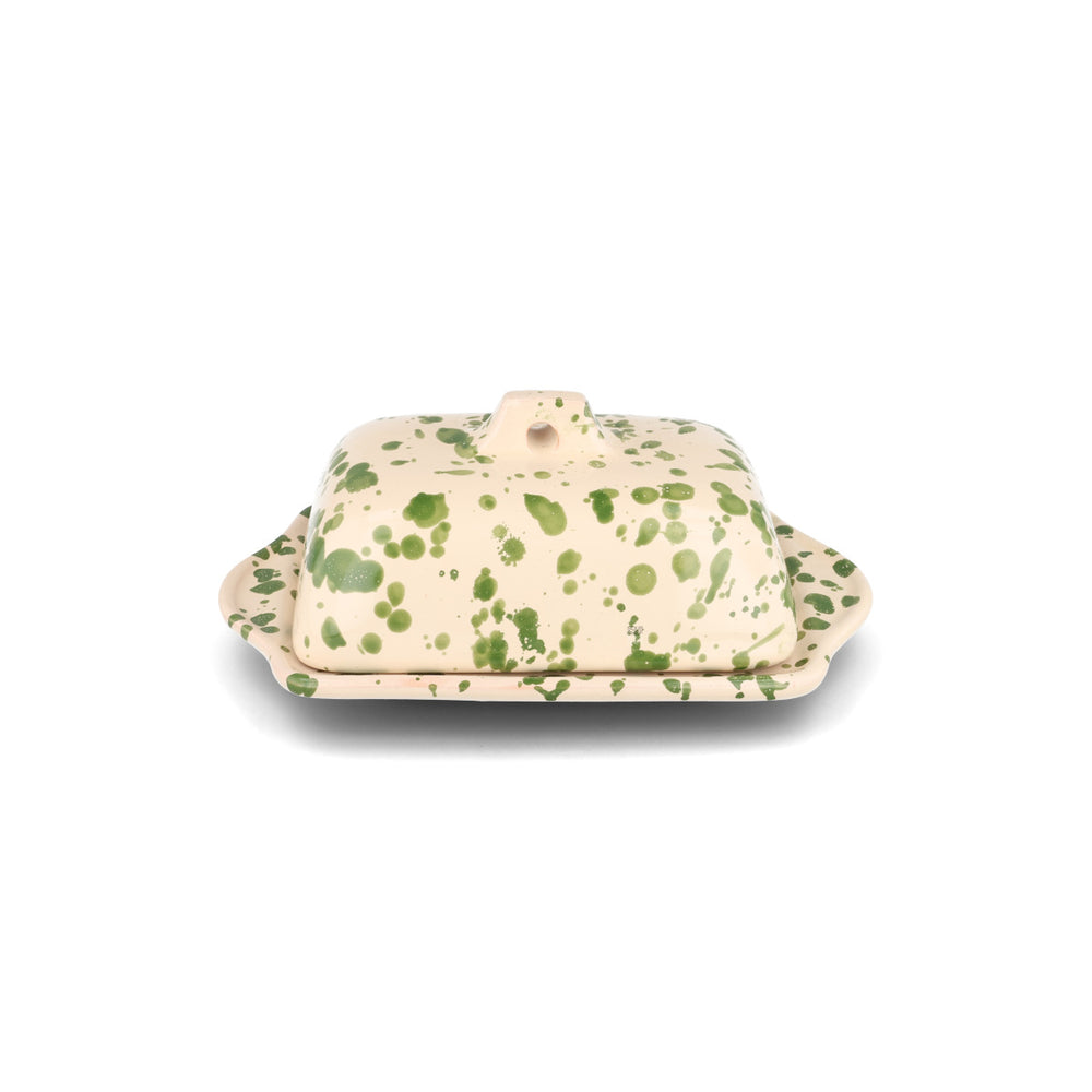 Puglia Green Splatter Butter Dish, 20x12.5cm