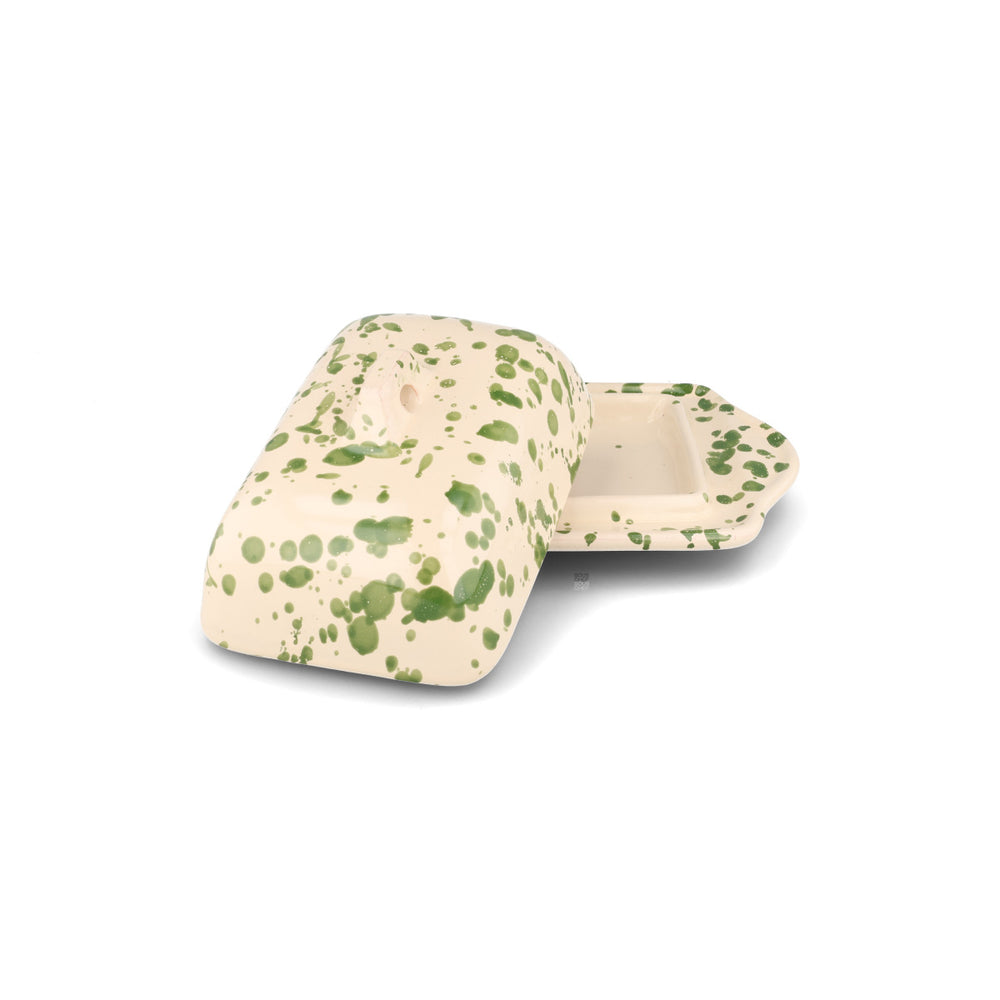 Puglia Green Splatter Butter Dish, 20x12.5cm