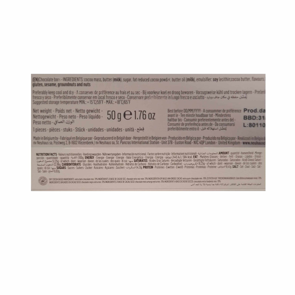 Neuhaus 70% Dark Chocolate Bar, 50g