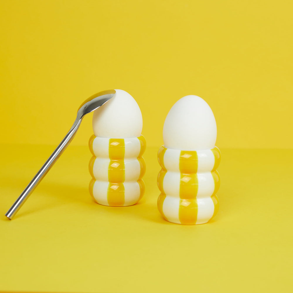 Set of 2 Yellow Striped Egg Cups
