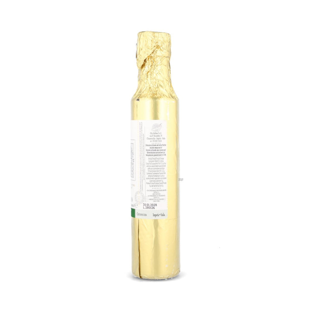 Olio Anfosso Monocultivar Taggiasca Tumai Extra Virgin Olive Oil in Gold Bottle