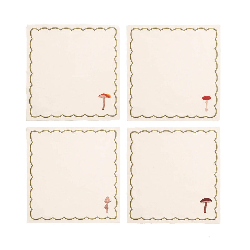 The Platera Set of 4 Mushroom Design Linen Napkins