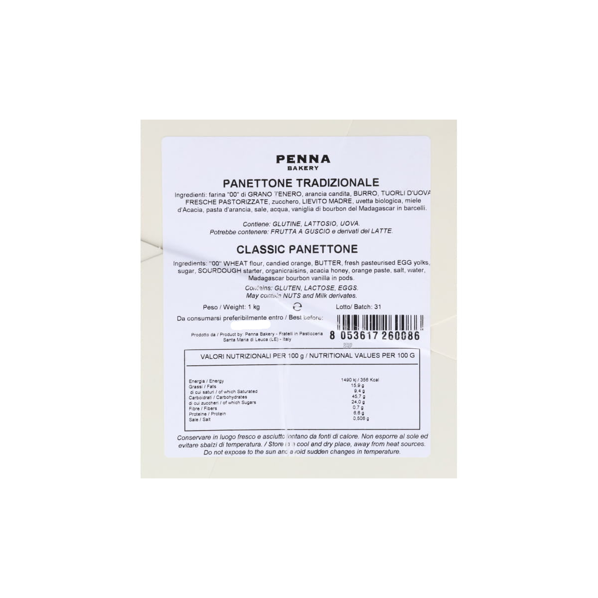 Penna Bakery Classic Panettone, 1kg