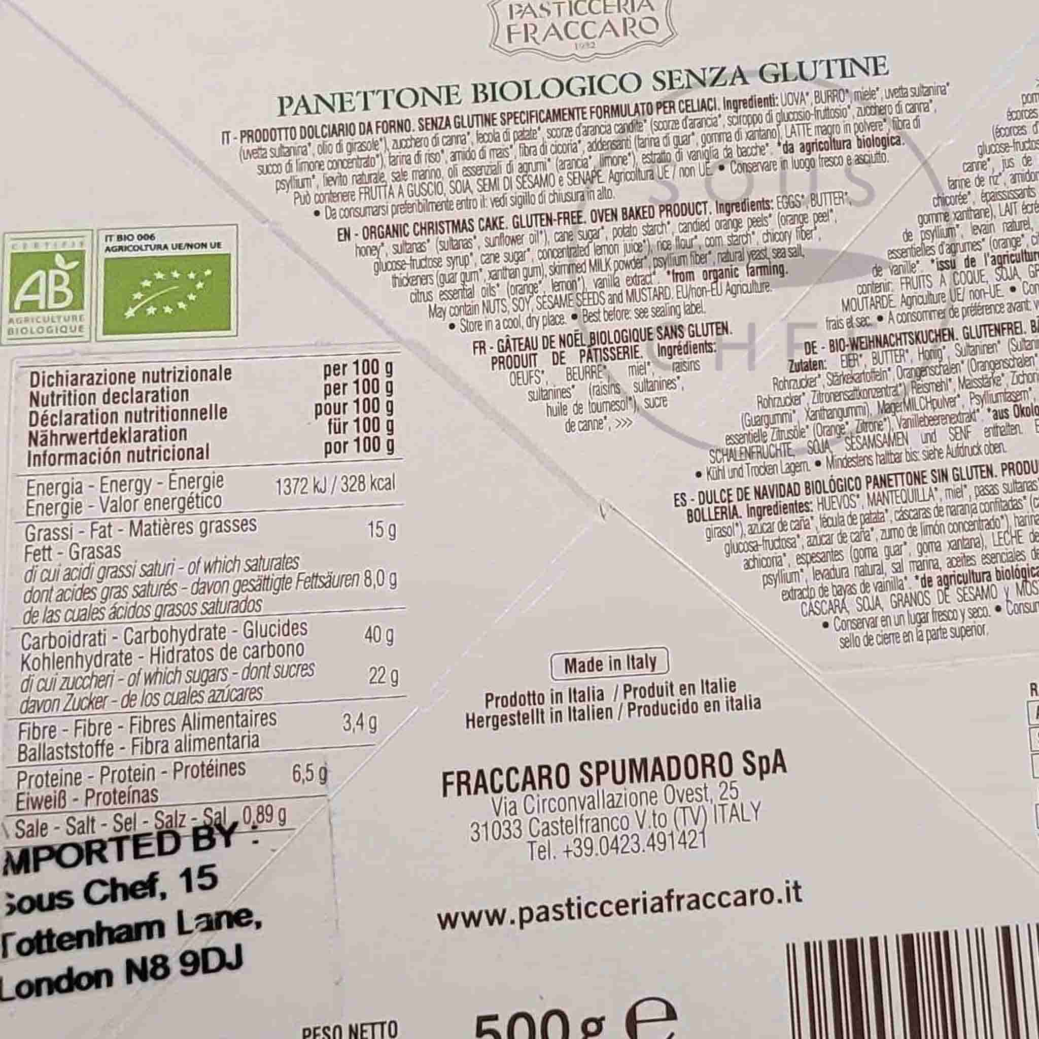 Pasticceria Fraccaro Organic Gluten Free Panettone, 500g