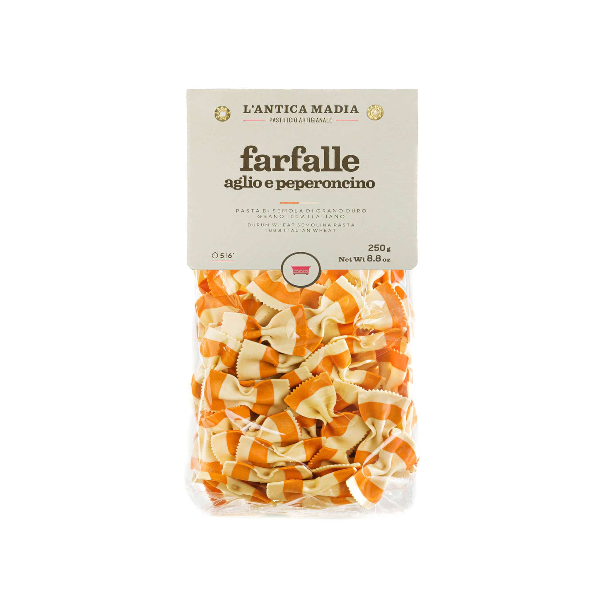 Pasta L'Antica Striped Farfalle with Garlic & Chili, 250g