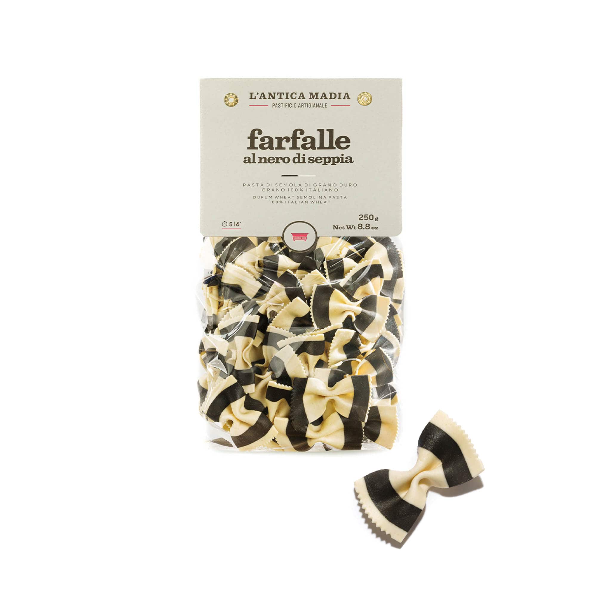 Pasta L'Antica Striped Farfalle with Squid Ink, 250g