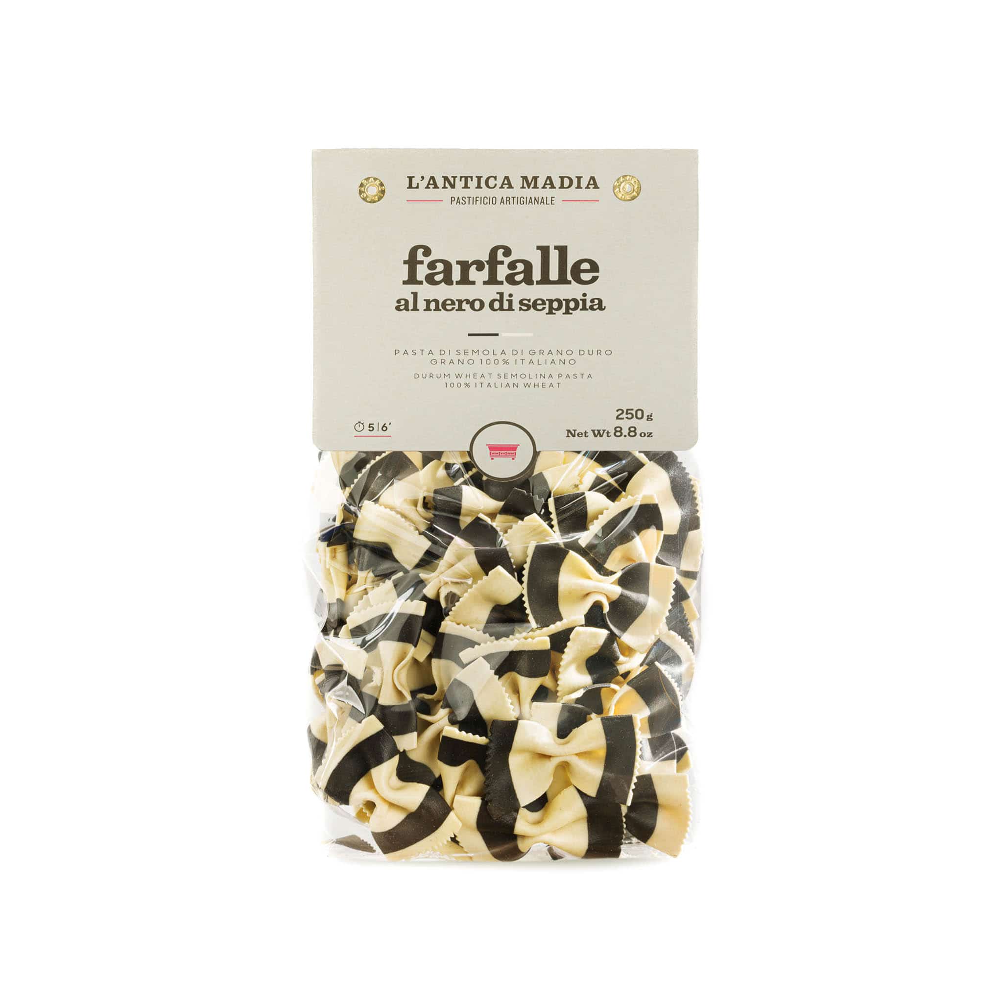 Pasta L'Antica Striped Farfalle with Squid Ink, 250g