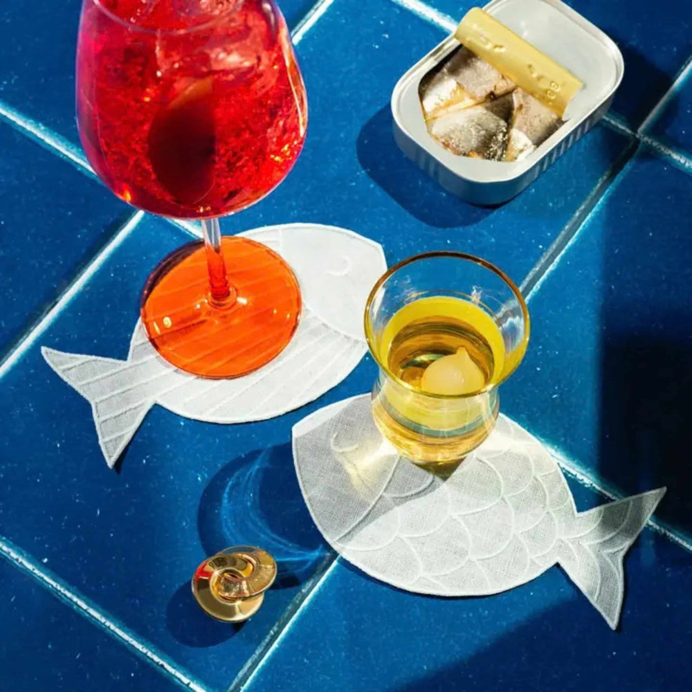 Set of 4 Sardine Linen Cocktail Napkins in Gift Box