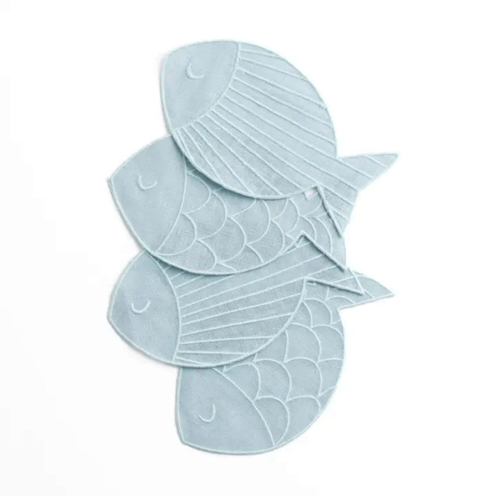 Set of 4 Sardine Linen Cocktail Napkins in Gift Box