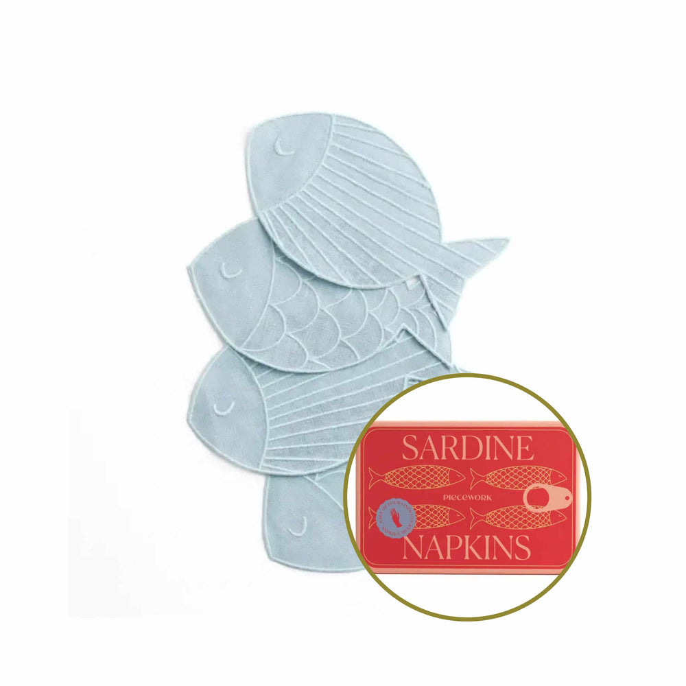 Set of 4 Sardine Linen Cocktail Napkins in Gift Box