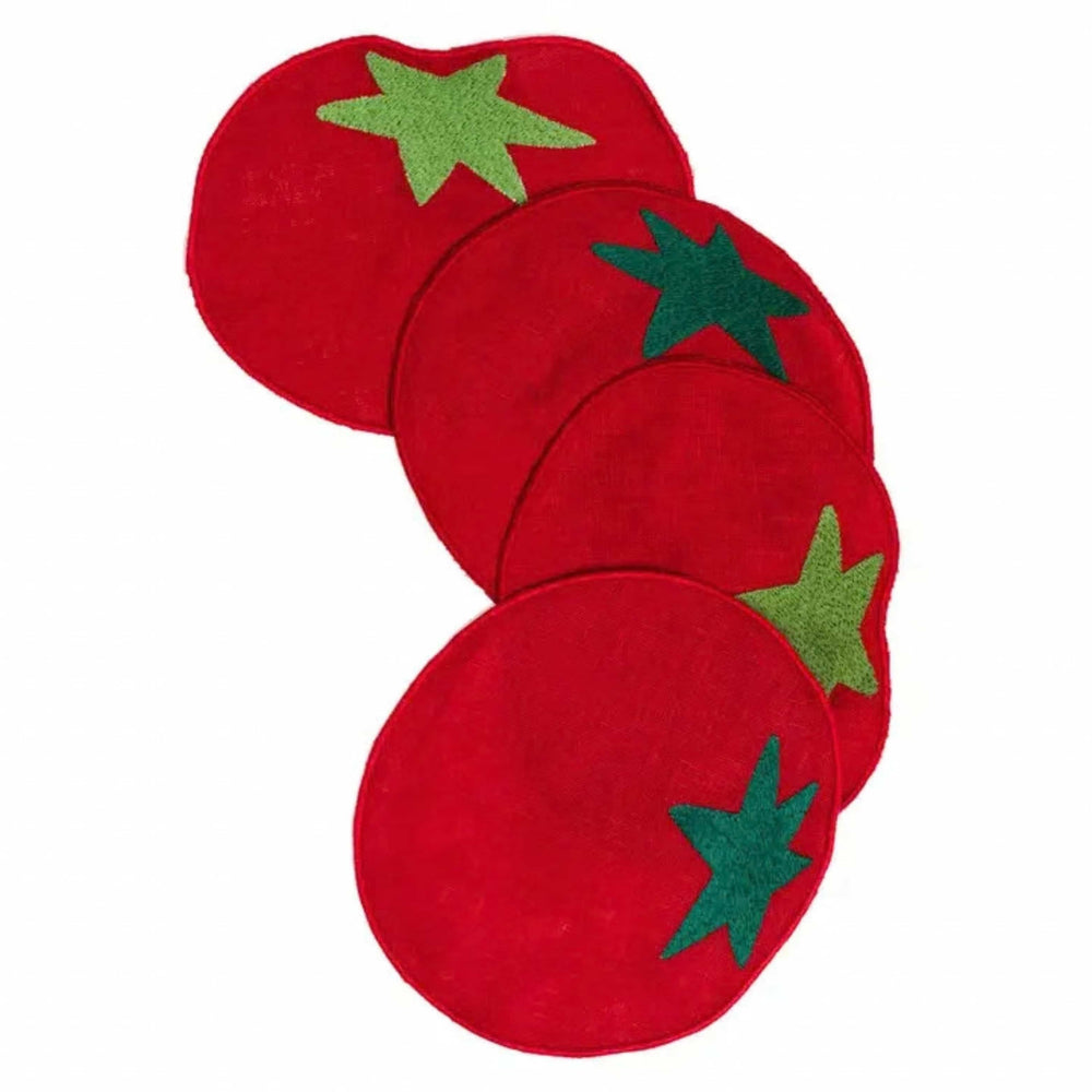 Set of 4 Tomato Linen Cocktail Napkins in Gift Box