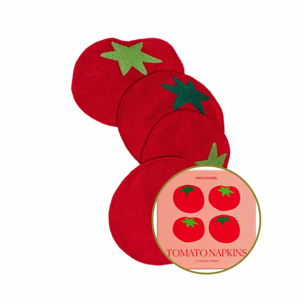 Set of 4 Tomato Linen Cocktail Napkins in Gift Box