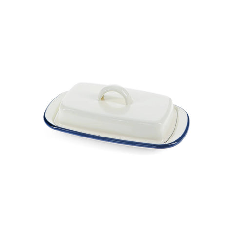 Navy Rimmed Enamel Butter Dish