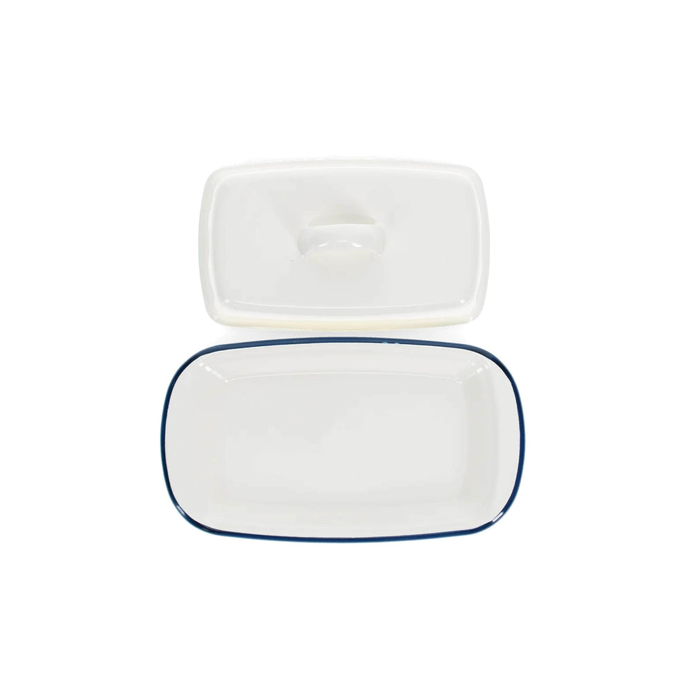Navy Rimmed Enamel Butter Dish