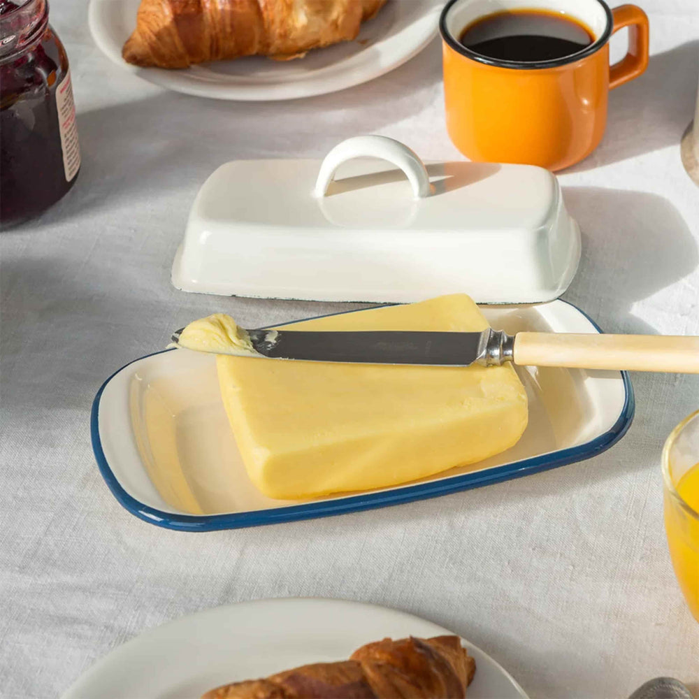 Navy Rimmed Enamel Butter Dish