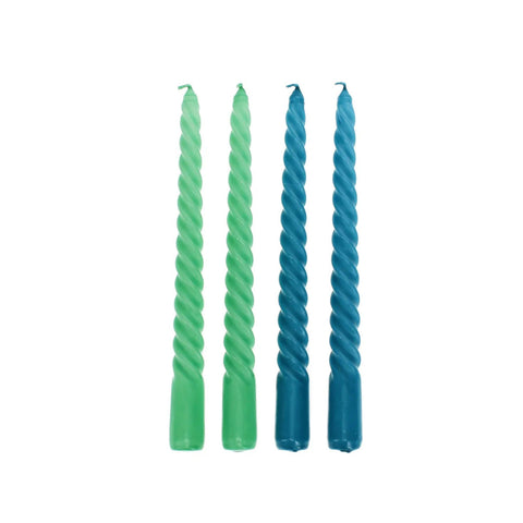 Set of 4 Green & Navy Twisted Candles