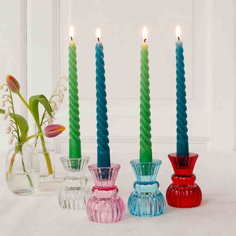 Set of 4 Green & Navy Twisted Candles