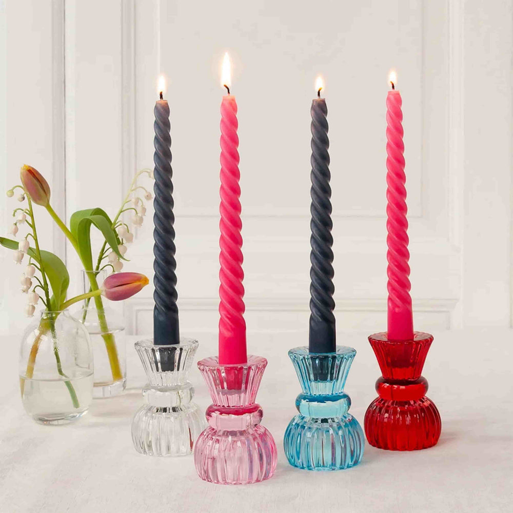 Set of 4 Dark Grey & Pink Twisted Candles