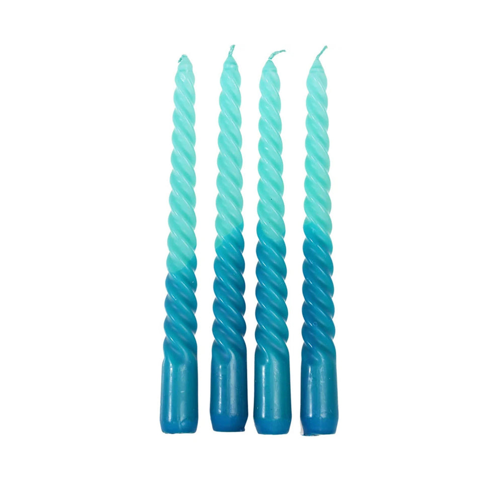 Set of 4 Green Dipdye Spiral Candles