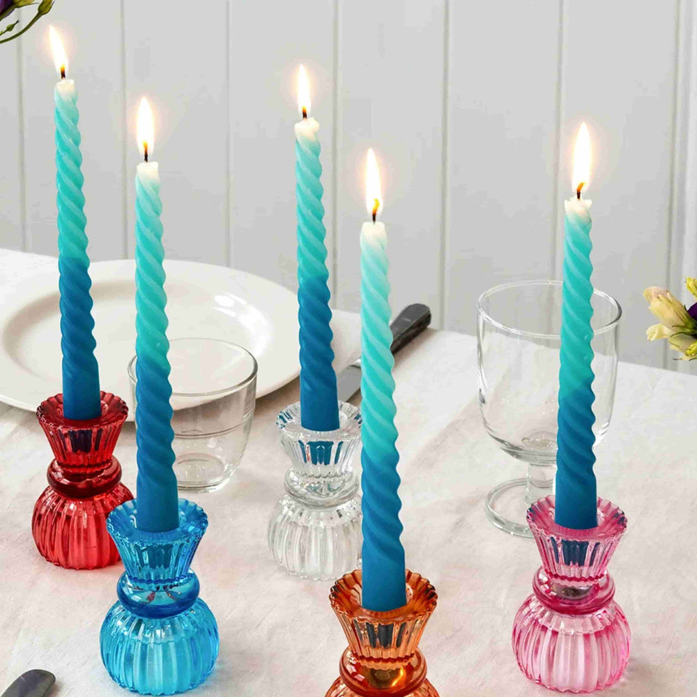 Set of 4 Green Dipdye Spiral Candles