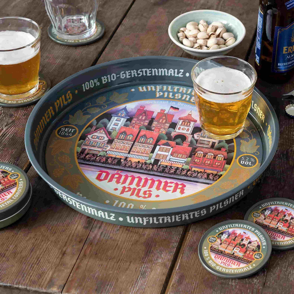 Vintage Inspired Dammer Pils Round Metal Serving Tray, 31cm
