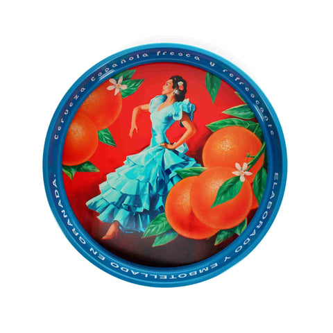 Vintage Inspired Cerveza Espanola Round Metal Serving Tray, 31cm