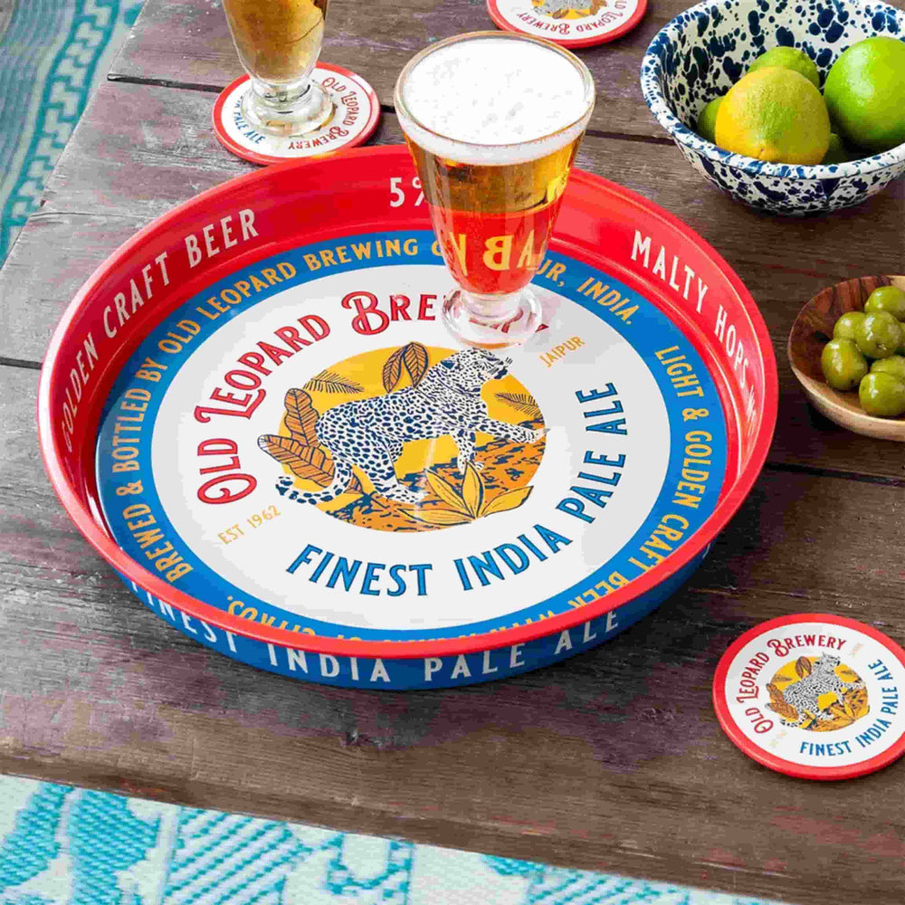 Vintage Inspired Old Leopard Brewery Round Metal Serving Tray, 31cm