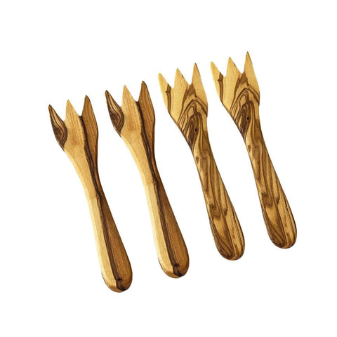 Set of 4 Olive Wood Snacking Forks