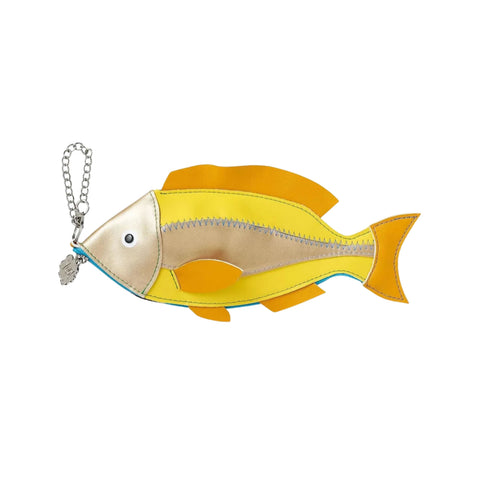Vegan Leather Yellow Fish Zippered Pouch, 22cm