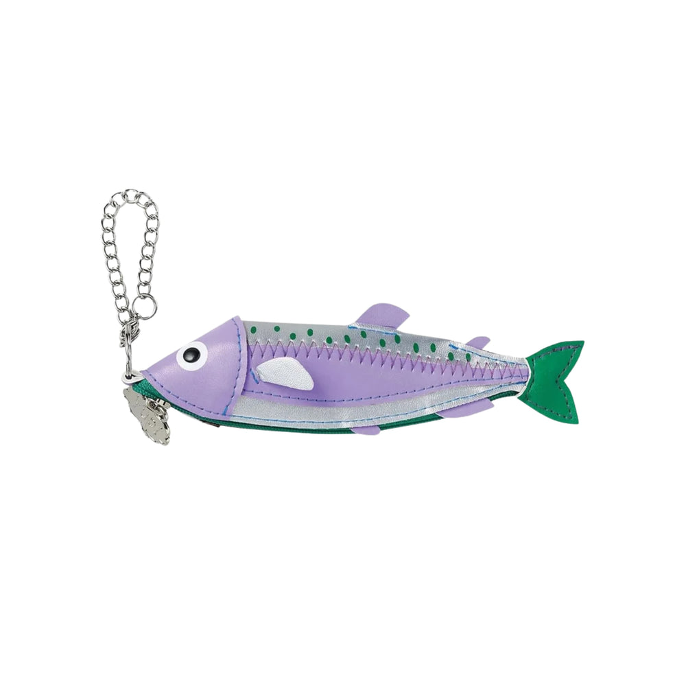 Vegan Leather Purple Fish Zippered Small Pouch, 17cm
