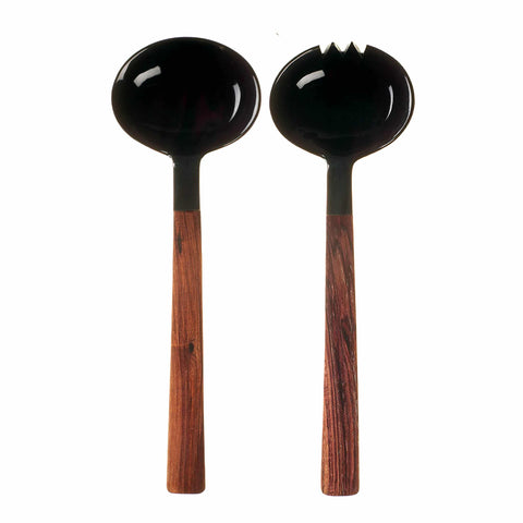 Sarah Petherick Black Horn and Wood Salad Servers Set