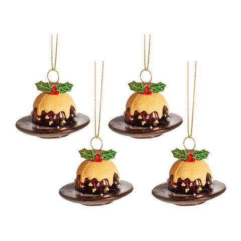 Set of 4 Christmas Pudding Bauble Tree Decoration