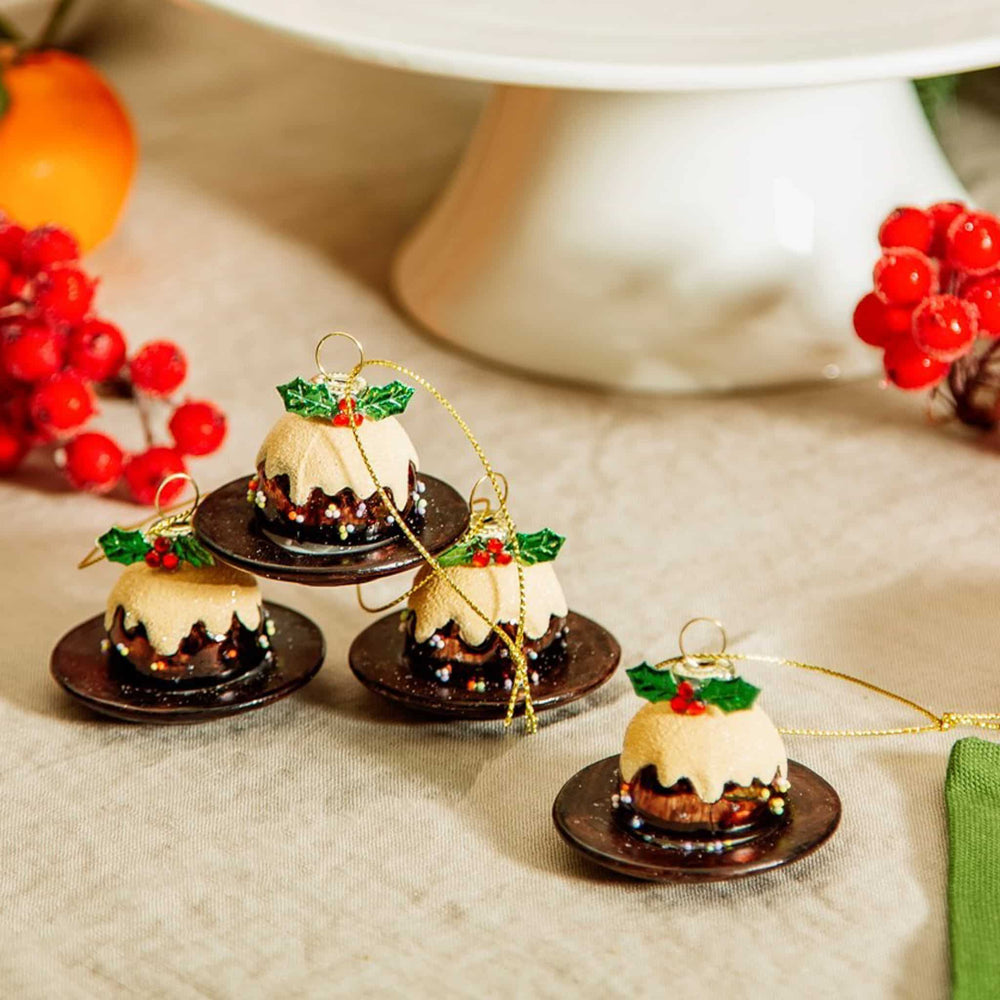Set of 4 Christmas Pudding Bauble Tree Decoration