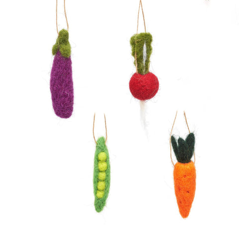 Set of 4 Felt Vegetable Tree Decorations