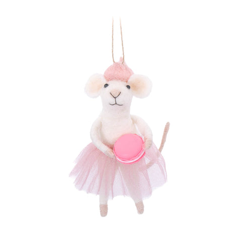Felt French Mouse with Macaron Tree Decoration