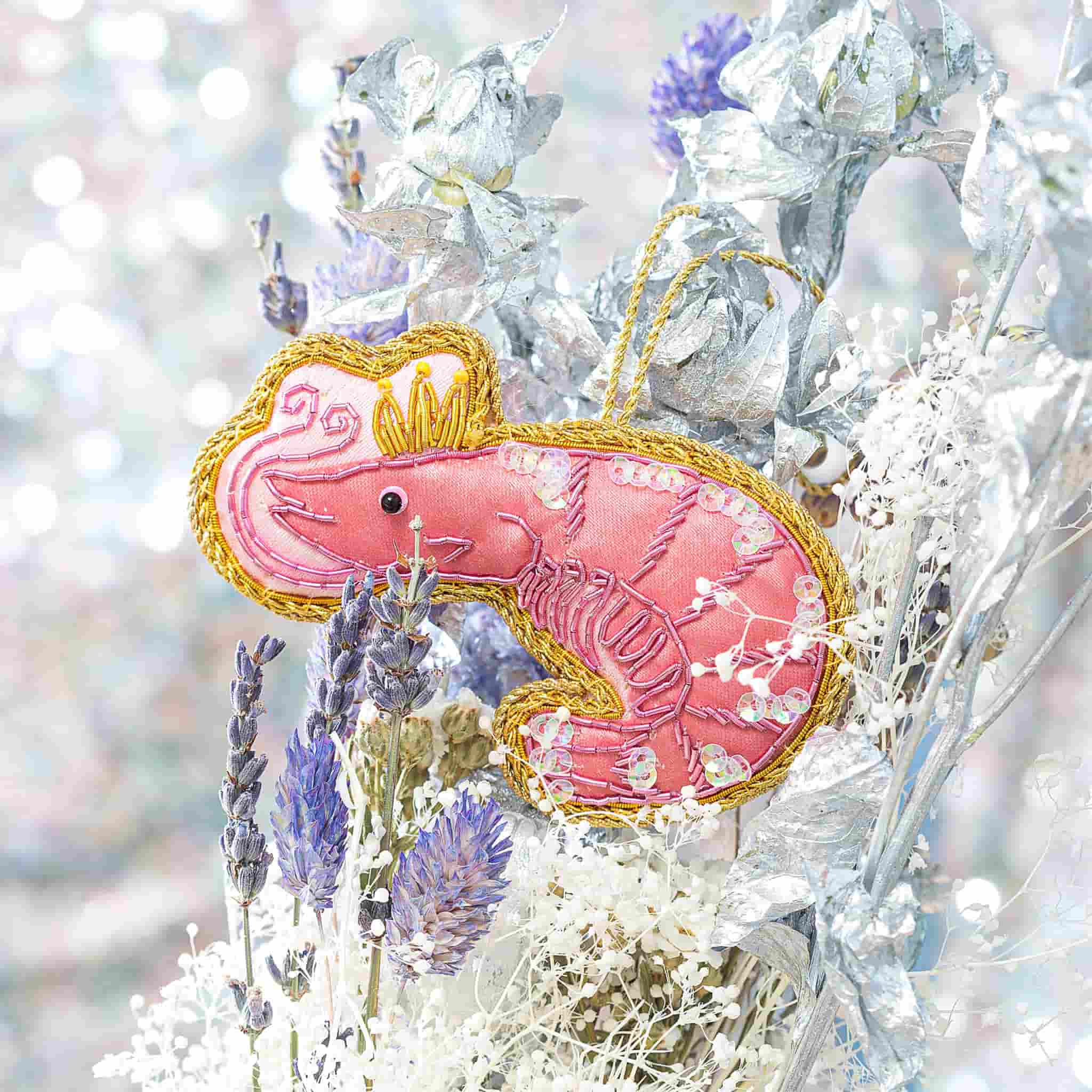 Zari Embroidered Prawn Tree Decoration