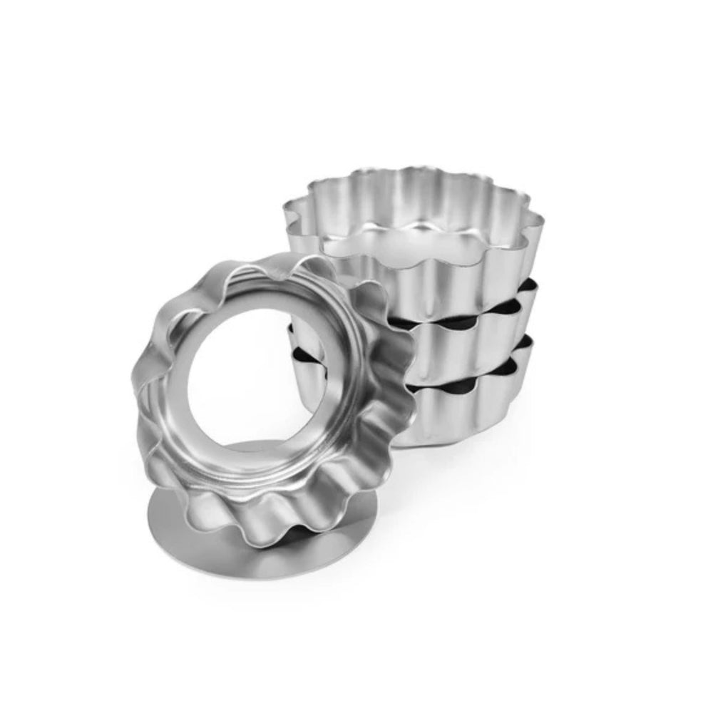 Silverwood Bakeware Silver Anodised Set of 4 Deep Fluted Flans, 3.5in