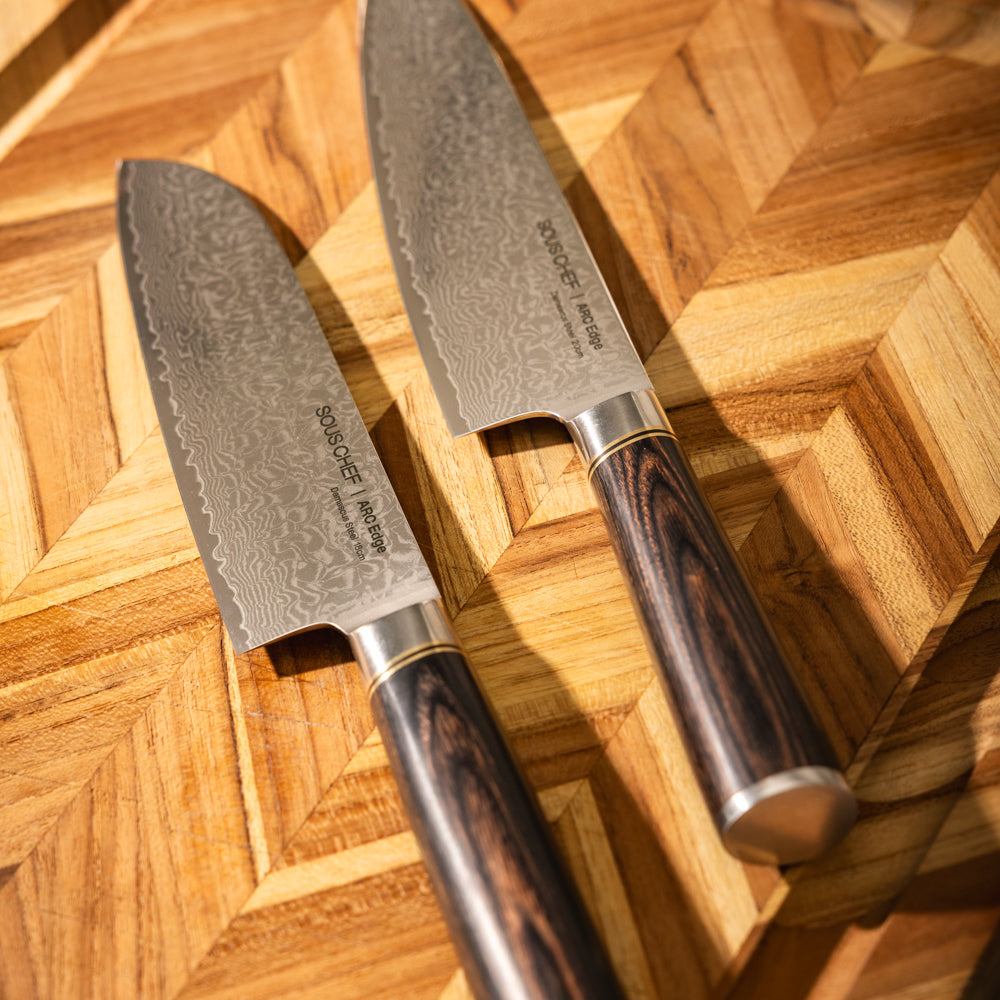 Sous Chef ARC Edge Damascus Steel Santoku Knife, 18cm